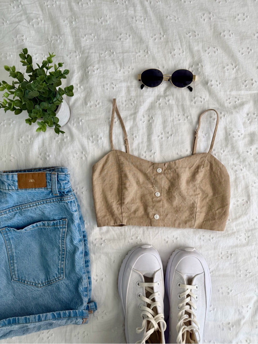 LEith Linen‑Blend Button Front Top